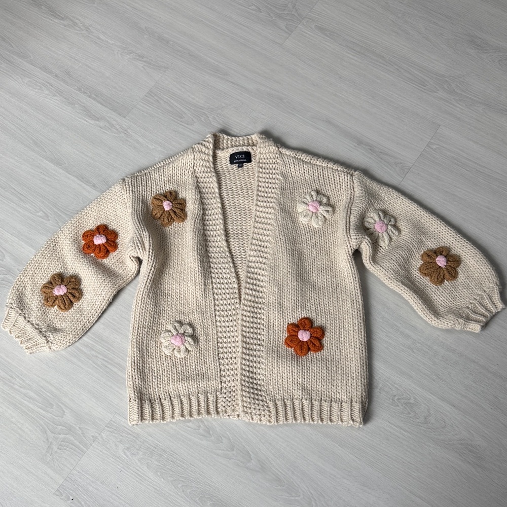 Vici Cream Cardigan with Orange and Pink Floral Details